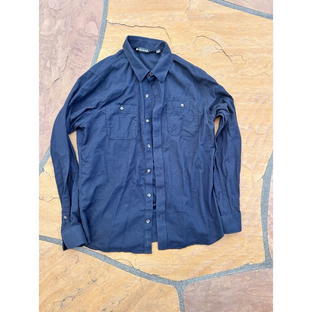 Travis Mathew Shirt Mens Medium Long Sleeve Button Up Pockets Casual Black